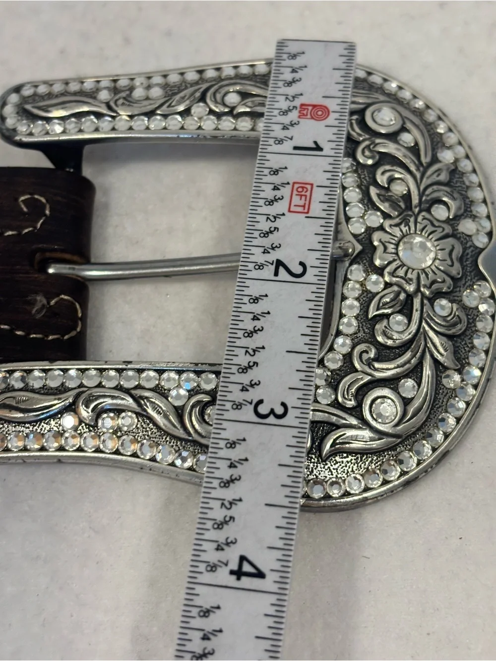Justin 125 Year Western Leather Belt Rhinestone Buckle Floral Size 40